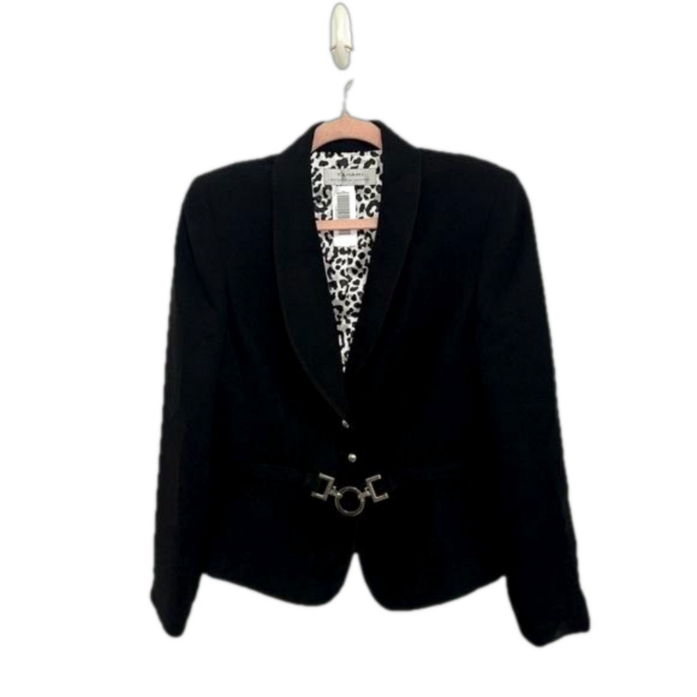 Tahari Black Cheetah Print Inner Blazer